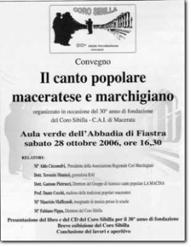 Il manifesto del convegno sul Canto popolare maceratese e marchigiano